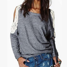 Women Lace Blouse Cut Out Long Sleeve 2015 Blusas Femininas Grey Camisa Feminina Women Shirts Tops Plus Size Ropa Mujer Shirt