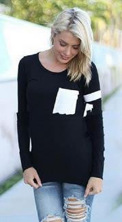 Women Long Sleeve Blouse Pocket Grey Striped Blouse Causal Tops Wine Red shirt Black Cotton Tee Autumn Plus Size Patchwork 2015