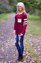 Women Long Sleeve Blouse Pocket Grey Striped Blouse Causal Tops Wine Red shirt Black Cotton Tee Autumn Plus Size Patchwork 2015