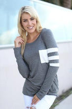 Women Long Sleeve Blouse Pocket Grey Striped Blouse Causal Tops Wine Red shirt Black Cotton Tee Autumn Plus Size Patchwork 2015