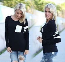 Women Long Sleeve Blouse Pocket Grey Striped Blouse Causal Tops Wine Red shirt Black Cotton Tee Autumn Plus Size Patchwork 2015