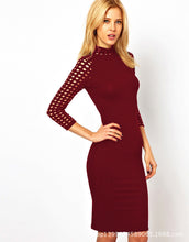 Women Long Sleeve Dress Robe Sexy Black Gowns 2015 Winter Dress Plus Size Hollow Out Sheath Bodycon Elegant Dress