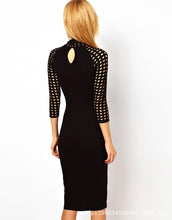 Women Long Sleeve Dress Robe Sexy Black Gowns 2015 Winter Dress Plus Size Hollow Out Sheath Bodycon Elegant Dress