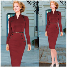 Women Military Dress Button V Neck Pencil Bodycon Dresses With Long Sleeves Plus Size Work Office Dress Retro Aliexpress India