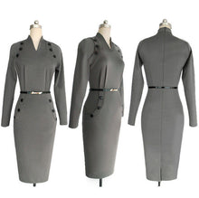 Women Military Dress Button V Neck Pencil Bodycon Dresses With Long Sleeves Plus Size Work Office Dress Retro Aliexpress India