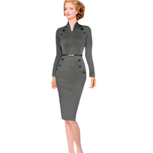 Women Military Dress Button V Neck Pencil Bodycon Dresses With Long Sleeves Plus Size Work Office Dress Retro Aliexpress India