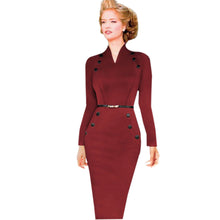Women Military Dress Button V Neck Pencil Bodycon Dresses With Long Sleeves Plus Size Work Office Dress Retro Aliexpress India