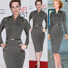 Women Military Dress Button V Neck Pencil Bodycon Dresses With Long Sleeves Plus Size Work Office Dress Retro Aliexpress India