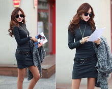 Women Mini Sexy Dress Turtleneck Red Black Cotton Knitted Winter Dress Plus Size XXL Slim Dresses Bodycon Casual Korean Clothes