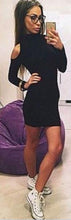 Women Off Shoulder Turtle Neck Mini Black Dress 2015 Winter Dress Causal Plus Size Hollow Out Bandage Dress Causal Fashion 2016