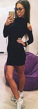 Women Off Shoulder Turtle Neck Mini Black Dress 2015 Winter Dress Causal Plus Size Hollow Out Bandage Dress Causal Fashion 2016