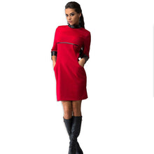 Women Patchwork Red Dress High Waist PU Turtle Neck Black Formal Dress 2016 Winter Dress Fashion Bodycon Causal Wear To Work