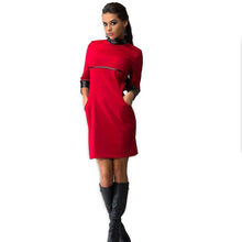 Women Patchwork Red Dress High Waist PU Turtle Neck Black Formal Dress 2016 Winter Dress Fashion Bodycon Causal Wear To Work