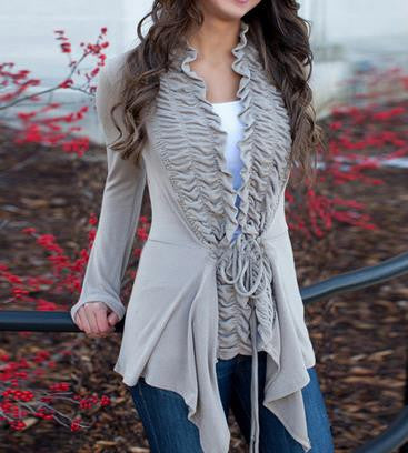 Women Ruffle Kimono Cardigan Yellow Blouse With Belt Gray Long Sleeve Shirt Women Middle Age Cotton Vintage Retro 2015 Fashion