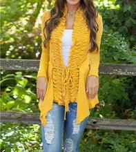 Women Ruffle Kimono Cardigan Yellow Blouse With Belt Gray Long Sleeve Shirt Women Middle Age Cotton Vintage Retro 2015 Fashion