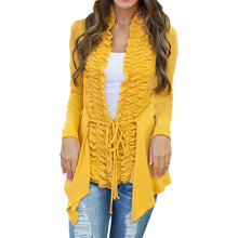 Women Ruffle Kimono Cardigan Yellow Blouse With Belt Gray Long Sleeve Shirt Women Middle Age Cotton Vintage Retro 2015 Fashion