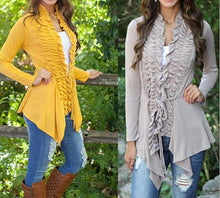 Women Ruffle Kimono Cardigan Yellow Blouse With Belt Gray Long Sleeve Shirt Women Middle Age Cotton Vintage Retro 2015 Fashion