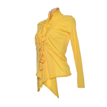 Women Ruffle Kimono Cardigan Yellow Blouse With Belt Gray Long Sleeve Shirt Women Middle Age Cotton Vintage Retro 2015 Fashion