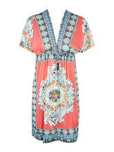 Women Sexy V-Neck Boho Summer Floral Tunic Beach Midi Dress Colorful Tribal Dress Pattern New Arrivals Women Dresses 2016