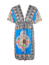 Women Sexy V-Neck Boho Summer Floral Tunic Beach Midi Dress Colorful Tribal Dress Pattern New Arrivals Women Dresses 2016