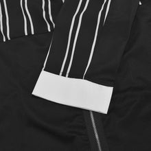 Women Striped Two-tone Dress Robe Sexy V Neck Winter Autumn Dress Black Dress White Collar Zipper Front Office Work Dress
