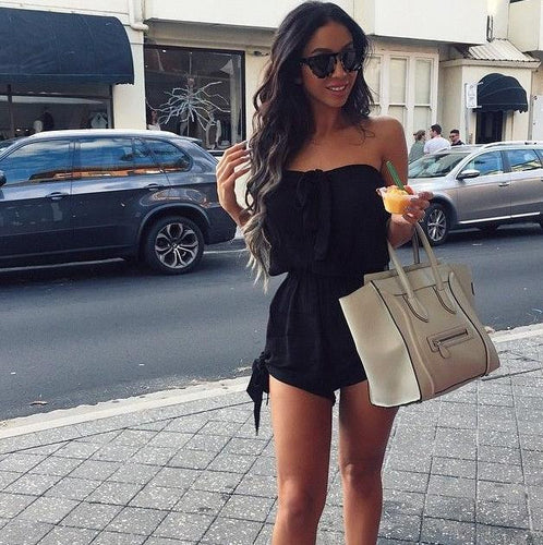 Women Strpless Black Bow Femme Romper Rompers Casual Jumpsuit Overalls Bodysuit Summer Style Black Jumpsuit Shorts Plus Size