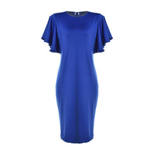 Women Summer Dress Ruffle Butterfly Sleeve Tube Work Dress Red Blue Formal Midi Teacher Dress Wear to Work Plus Size Party