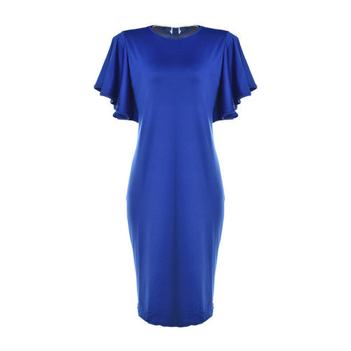 Women Summer Dress Ruffle Butterfly Sleeve Tube Work Dress Red Blue Formal Midi Teacher Dress Wear to Work Plus Size Party
