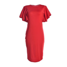 Women Summer Dress Ruffle Butterfly Sleeve Tube Work Dress Red Blue Formal Midi Teacher Dress Wear to Work Plus Size Party