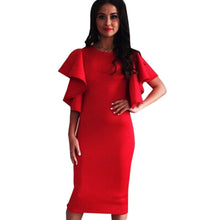 Women Summer Dress Ruffle Butterfly Sleeve Tube Work Dress Red Blue Formal Midi Teacher Dress Wear to Work Plus Size Party