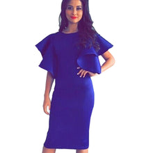 Women Summer Dress Ruffle Butterfly Sleeve Tube Work Dress Red Blue Formal Midi Teacher Dress Wear to Work Plus Size Party