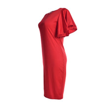 Women Summer Dress Ruffle Butterfly Sleeve Tube Work Dress Red Blue Formal Midi Teacher Dress Wear to Work Plus Size Party