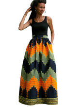 Women Tank Patchwork Women Sexy Two Piece Outfits Set Striped Print Tribal Pattern Beach Long Maxi Sundress Clothes 2016 Boho