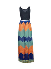 Women Tank Patchwork Women Sexy Two Piece Outfits Set Striped Print Tribal Pattern Beach Long Maxi Sundress Clothes 2016 Boho