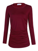 Women Top Wine Red Ruched Long Sleeve Light Fleece Blouse Shirt Silm Women Tops And Blouses 2017 New Fashion Women Clothes