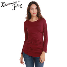 Women Top Wine Red Ruched Long Sleeve Light Fleece Blouse Shirt Silm Women Tops And Blouses 2017 New Fashion Women Clothes