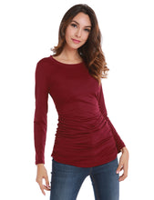Women Top Wine Red Ruched Long Sleeve Light Fleece Blouse Shirt Silm Women Tops And Blouses 2017 New Fashion Women Clothes