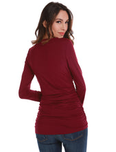 Women Top Wine Red Ruched Long Sleeve Light Fleece Blouse Shirt Silm Women Tops And Blouses 2017 New Fashion Women Clothes