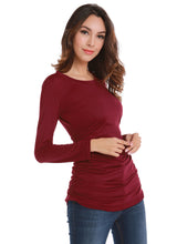 Women Top Wine Red Ruched Long Sleeve Light Fleece Blouse Shirt Silm Women Tops And Blouses 2017 New Fashion Women Clothes