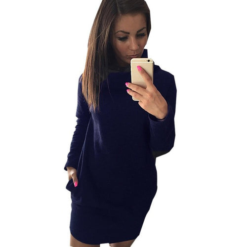Women Turtle Neck Gray Sexy Mini Dress Red Cotton Causal Home Dress Blue 2015 Winter Dresses With Long Sleeves
