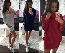 Women Turtle Neck Gray Sexy Mini Dress Red Cotton Causal Home Dress Blue 2015 Winter Dresses With Long Sleeves
