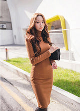 Women Turtle Neck Spring Stretch Black Dress OL Elegant Khaki Office Work Dress Slim Bodycon Dresses With Long Sleeves NEW 2016