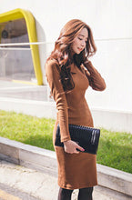 Women Turtle Neck Spring Stretch Black Dress OL Elegant Khaki Office Work Dress Slim Bodycon Dresses With Long Sleeves NEW 2016