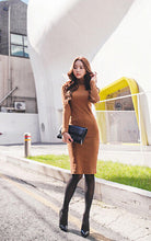 Women Turtle Neck Spring Stretch Black Dress OL Elegant Khaki Office Work Dress Slim Bodycon Dresses With Long Sleeves NEW 2016