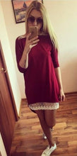 Women Wine Red Eyelash Lace Hollow Out Dress White Mesh Embroidery Dress Causal Loose Dress Autumn Vintage Retro Crochet Dress