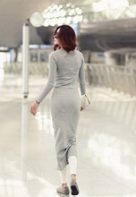 Women Wine Red Long Dress Robe Black Knitted Spring Elegant Stretch Plain Slim Fit Dresses Long Sleeve Bodycon Dress Causal