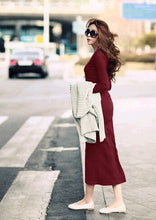 Women Wine Red Long Dress Robe Black Knitted Spring Elegant Stretch Plain Slim Fit Dresses Long Sleeve Bodycon Dress Causal