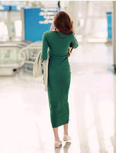 Women Wine Red Long Dress Robe Black Knitted Spring Elegant Stretch Plain Slim Fit Dresses Long Sleeve Bodycon Dress Causal