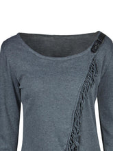 Wool Grey Irregular Full Sleeve Blouses Tassel Solid Patchwork O-Neck Blouse Women Tops For Fall Ladies 2017 Autumn Fashion Top
