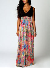 Wrap Low Out V Neck High Waist Floral Print Black Dress Sleeveless Elegant Women Long Maxi Women Dresses New Arrival 2017